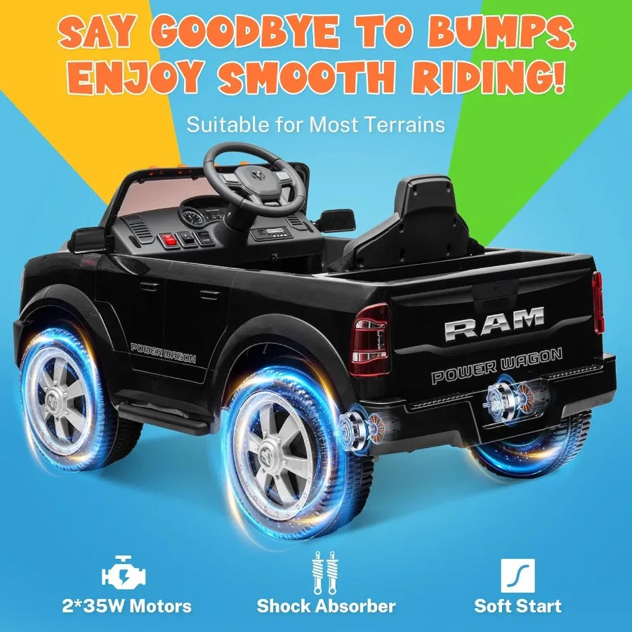 12V 7Ah Licensed Ride On Car Truck, Electric Car Ride On Toys w/Parent Remote Control, LED Llights, MP3 Music & Back Storage, Id
