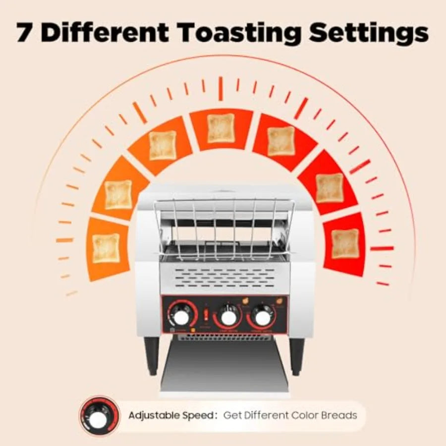 300 Slices/Hour Commercial Conveyor Toaster 2200W Powerful Stainless Steel Heavy-Duty Industrial Electric Toaster with Double H