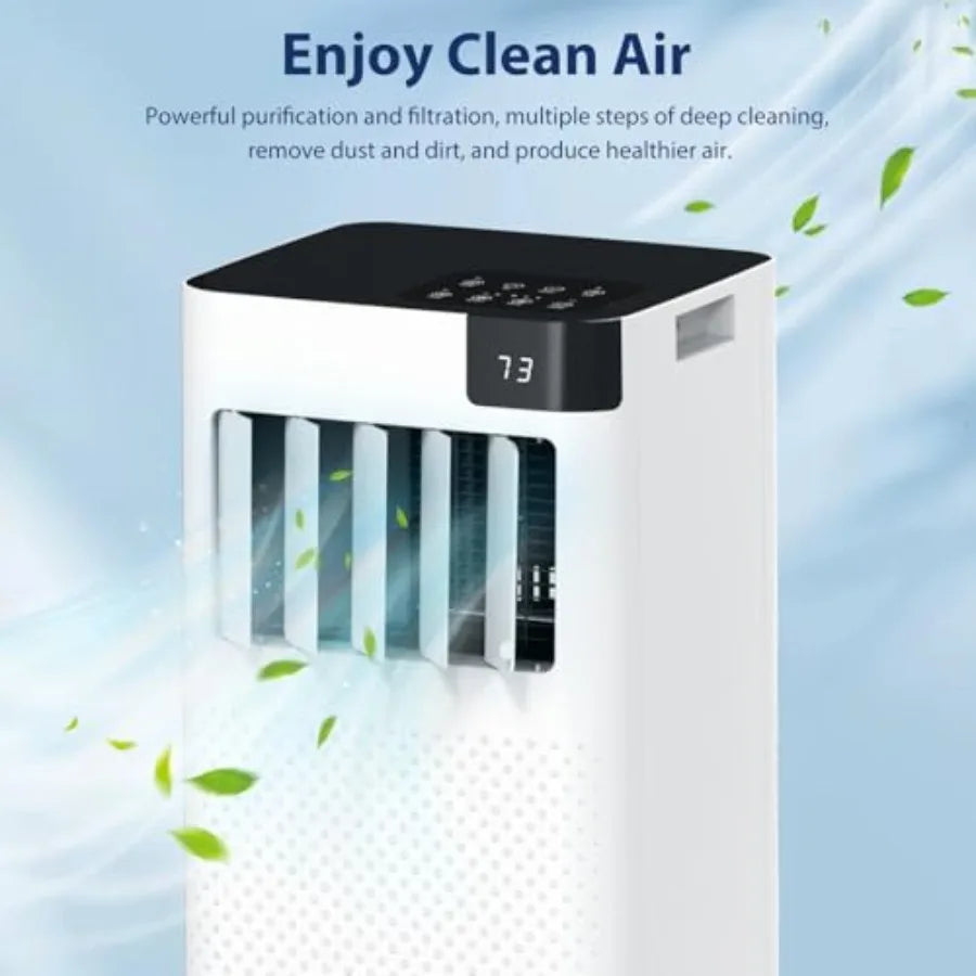 Portable Air Conditioner 10000 BTU for bedroom apartment use, white ABS plastic housing, quiet cooling with 5-in-1 modes cool/d