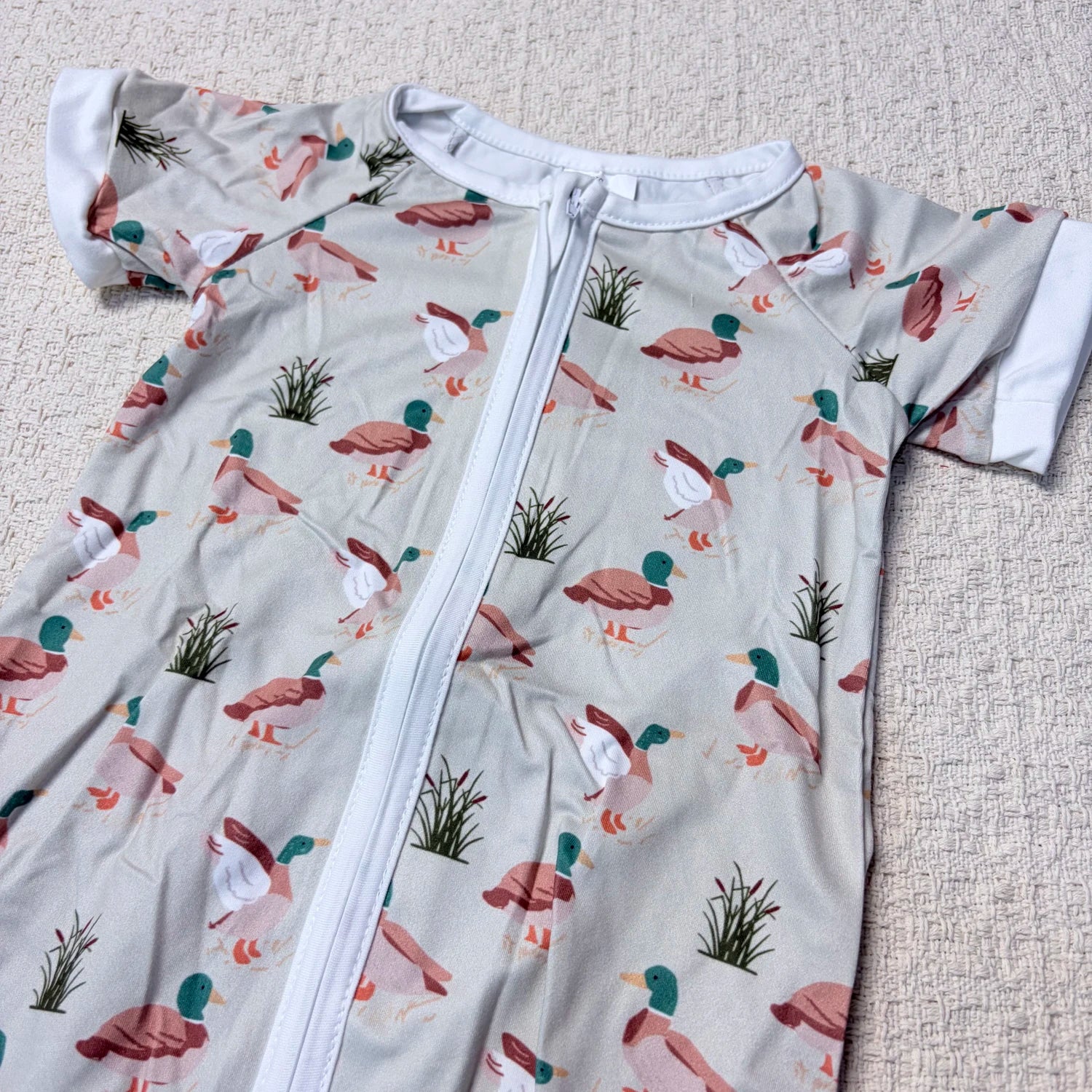 Baby Boy Summer Zipper Romper Short Sleeves Duck Design Sibling Outfit Toddler Clothes Comfortable Casual Wear