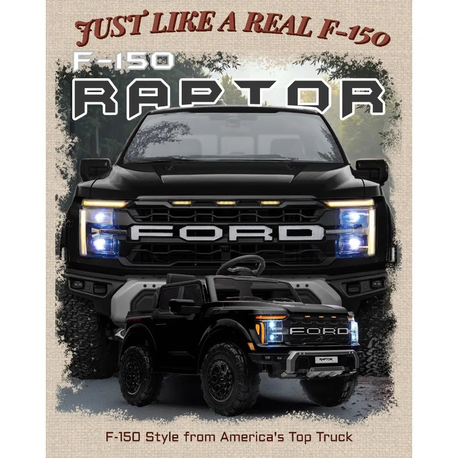 12V Licensed Raptor Kids Ride on Toy, Ride on Truck with Parent Remote Control, Electric Car for Kids with Truck Bed Storage, 3