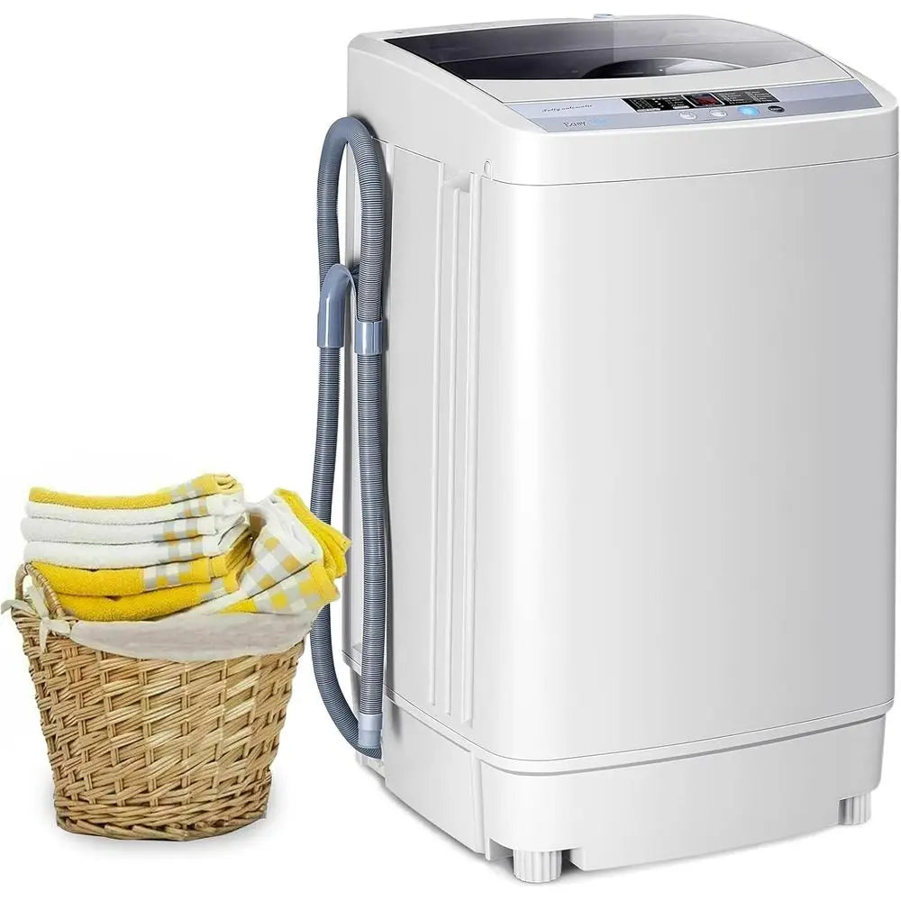 Compact 12-lb Capacity Full-Auto Washer with 10 Programs, LED Display, 8 Water Levels, Laundry Combo for Home, Apartment, Dorm,