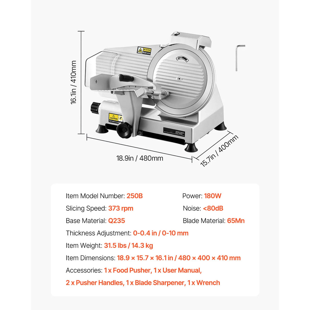 SucceBuy 10 inch 180W Commercial Meat Slicer Electric Deli Food Slicer Meat Cutter with a Premium 65Mn Blade Food Slicer Machine