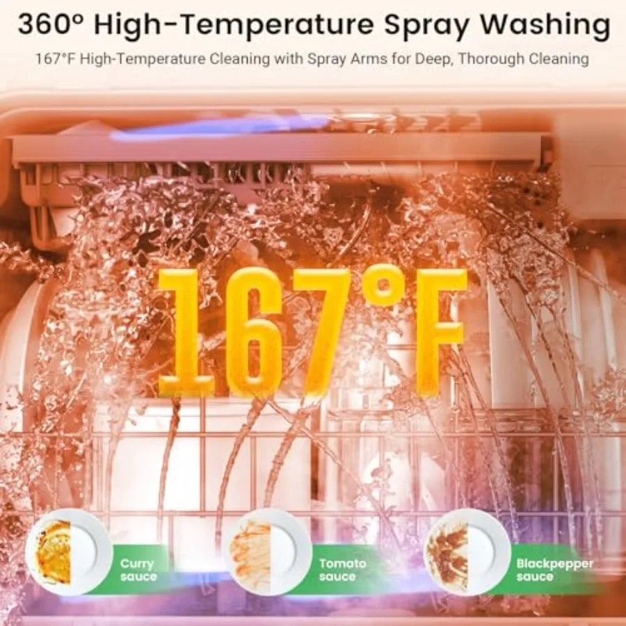 Countertop Portable Dishwasher for Apartments RVs, Stainless Steel, Silver, 9 Programs with 167 High-Temp Wash and 360 3-Spray