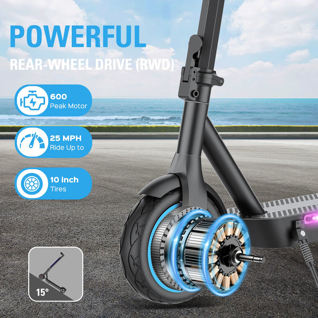 Keemigo 36V15AH Battery Electric Scooter For Adults 600W Motor 10" Air Tires 25 MPH 28 Miles Range Folding With Dual Suspension
