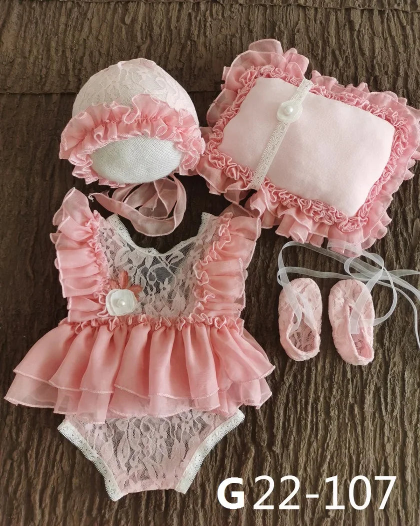Newborn Photography Props Baby Girl Hat Shoes Lace Romper Bodysuits Outfits Photo Clothing Fotografia Boy Costume Accessories
