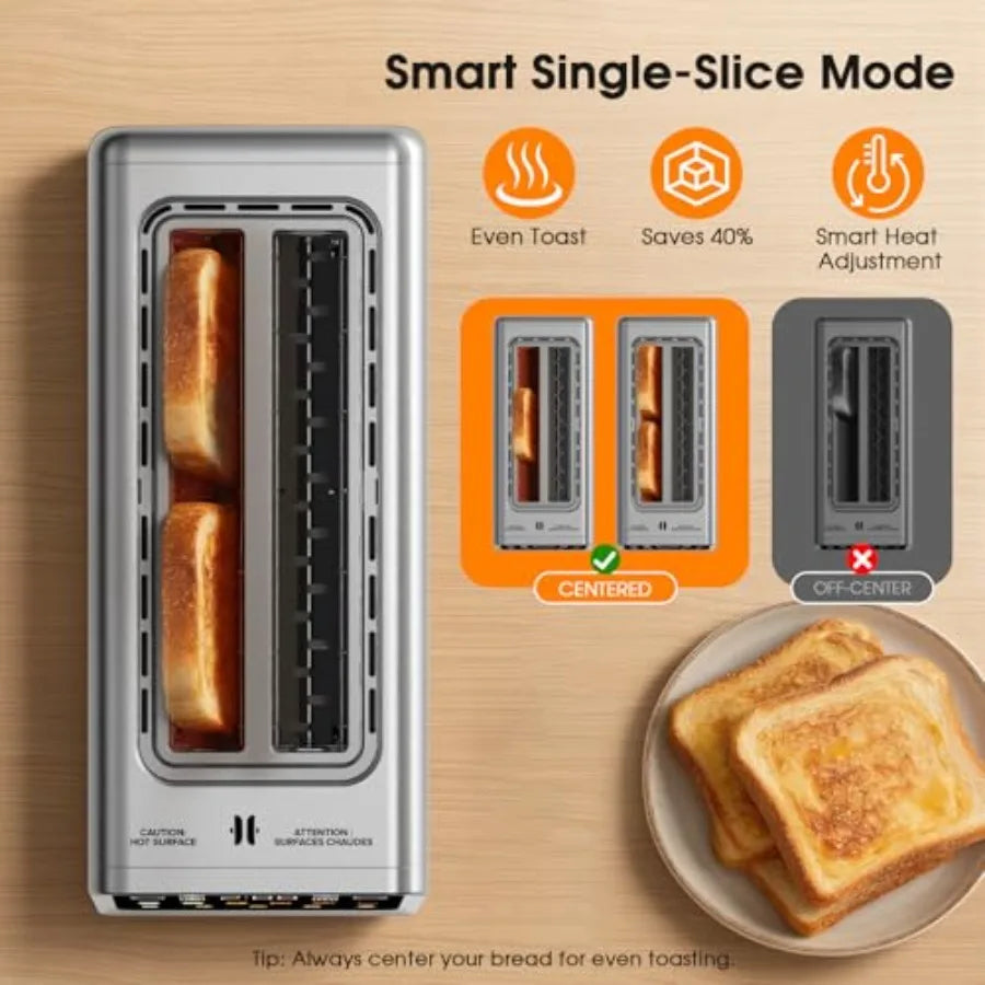 4 Slice Long Slot Toaster 1.5 Wide Slots for Thick Bread Bagels Artisan Bread Stainless Steel with LED Touchscreen Countdown Ti