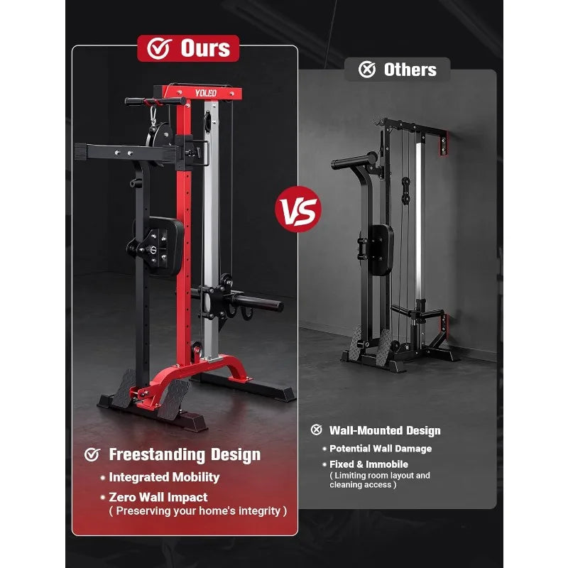 YOLEO Smooth Pulley System Power Cage, Adjustable Cable Crossover Power Rack, Multi-Functional Cable Machine for Home Gym
