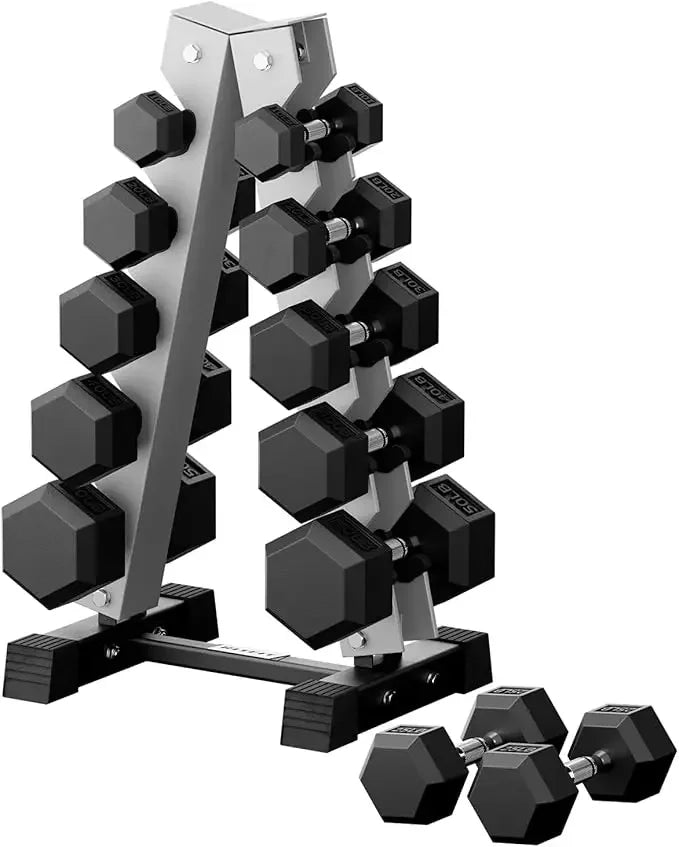 RitFit 250LB/300LB/350LB/550LB/650LB Rubber Hex Dumbbell Sets with Weights Rack, Multiple Color Choices Available