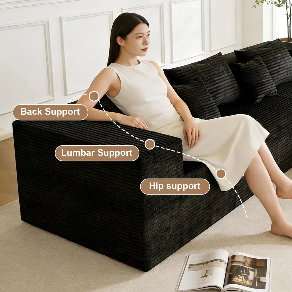 105.9in L-Shaped Modular Sectional Sofa Deep Seat Corduroy Memory Foam Living Room Furniture No Assembly, Customized