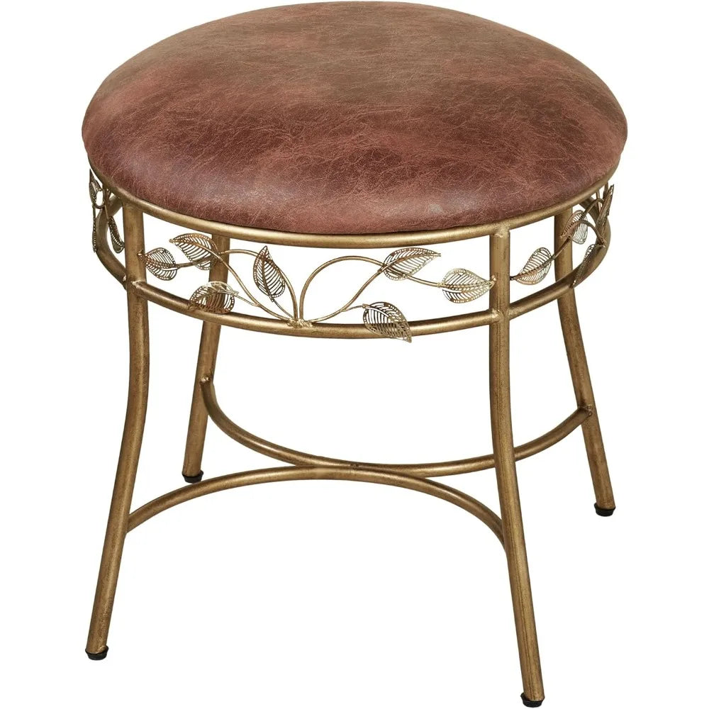 Eden Powder Coated Vanity Dressing Stool with Ember Glow Vinyl Cushion Seat