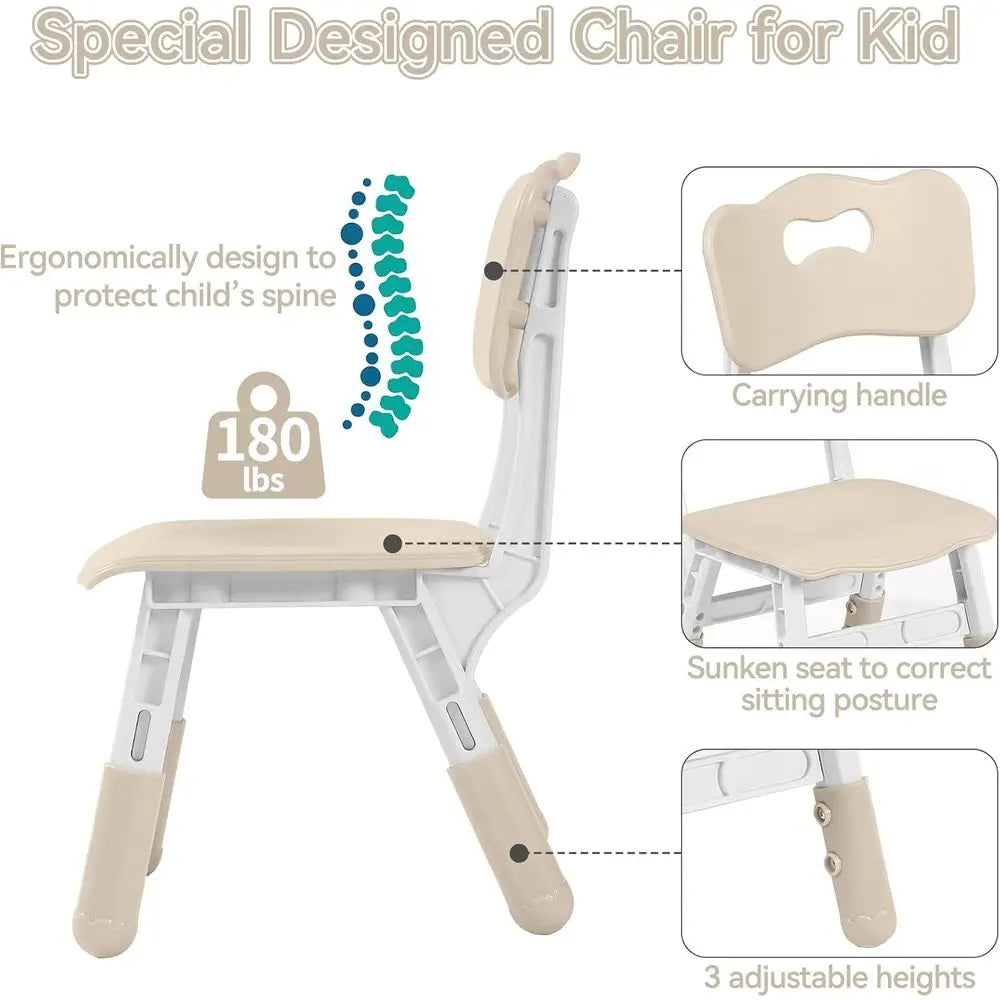 Kids Table and 4 Chairs Set, Children Study Desk, Dining Table, Height Adjustable Plastic Desk Painting Desktop Toddler Furnitur
