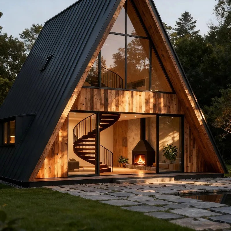 Portable Triangle A Frame Wooden House Prefabricated Tiny Cabin Outdoor Luxury Living