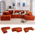 129.5" U Shaped Modular Sectional Sofa with 2 Ottomans Tufted Cloud 6 Seat Sleeper for Living Room Orange Customized