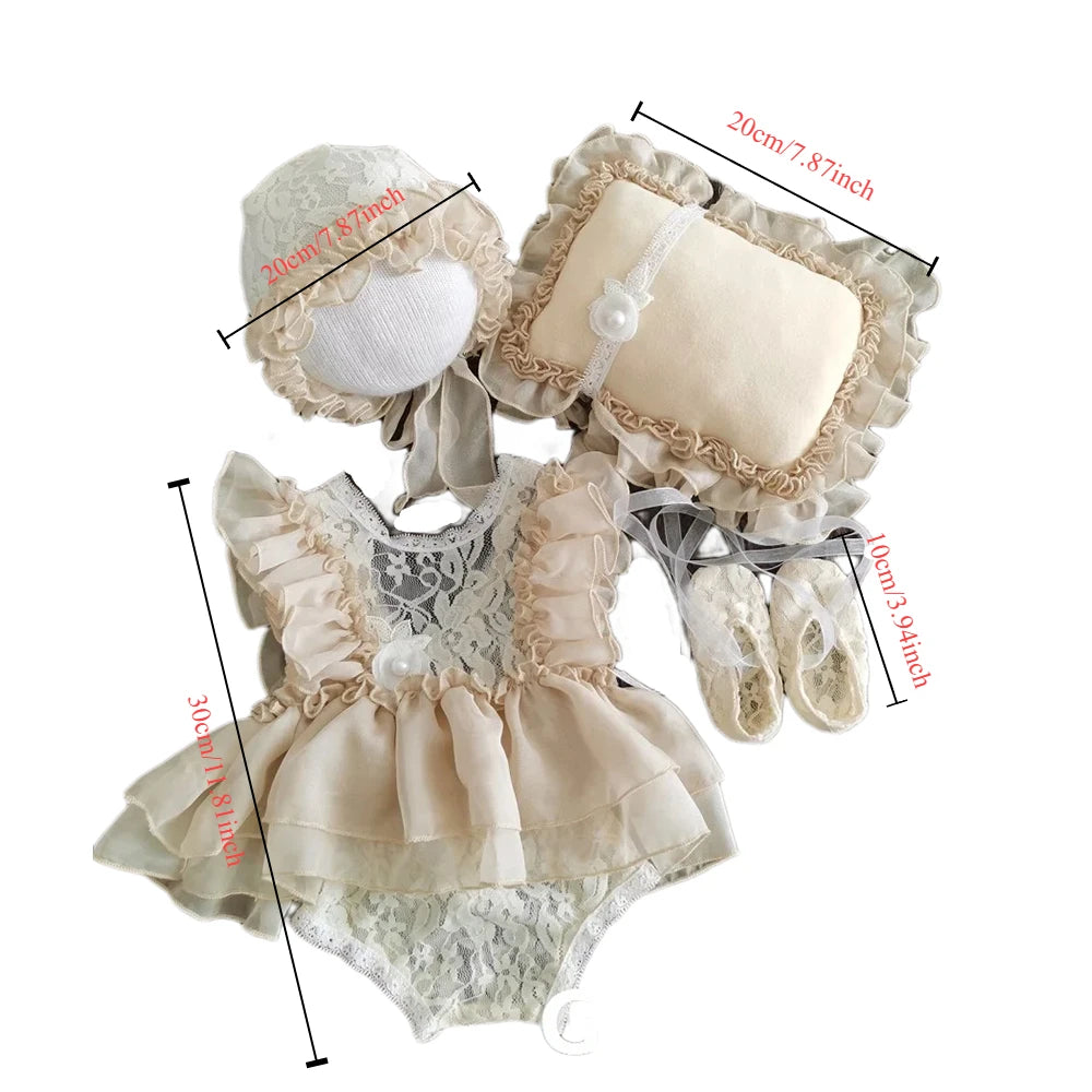 Newborn Photography Props Baby Girl Hat Shoes Lace Romper Bodysuits Outfits Photo Clothing Fotografia Boy Costume Accessories