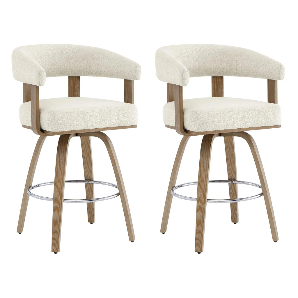 CHITA Swivel Counter Height Barstools Set of 2, FSC Certified Faux Leather Upholstered Bar Stools with Back and Armrest