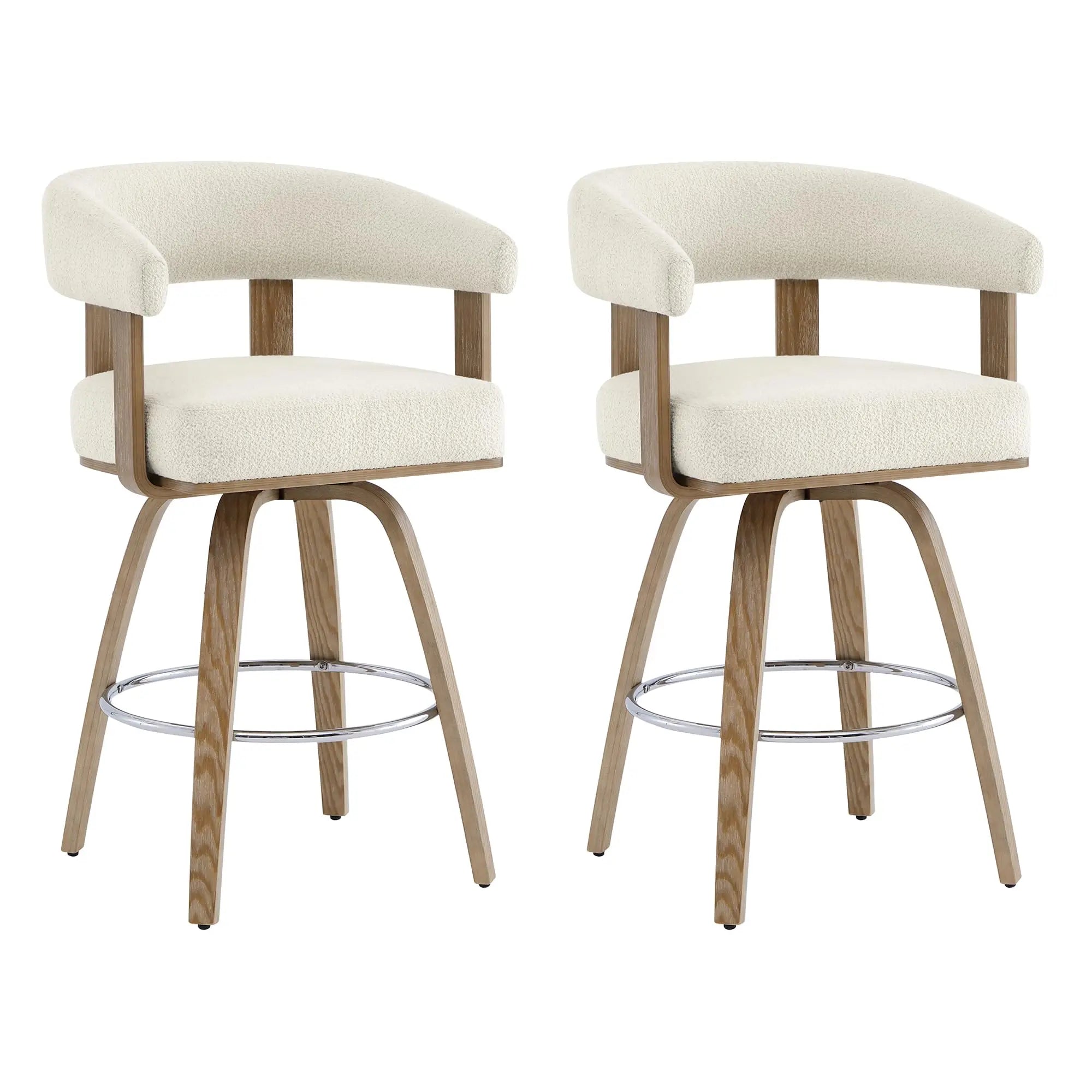 CHITA Swivel Counter Height Barstools Set of 2, FSC Certified Faux Leather Upholstered Bar Stools with Back and Armrest