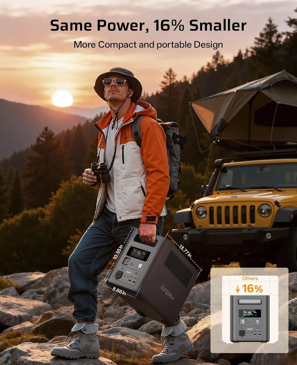 Portable Power Station, 1024Wh LiFePO4 Solar Generator, 1800W(Peak 3600W) AC Output, Compact Lightweight Design, Fast Recharge f