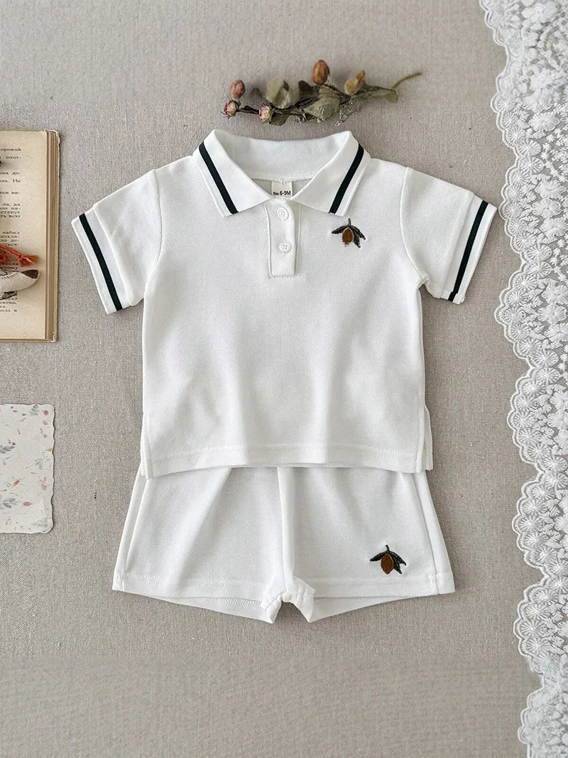 MILANCEL Summer Baby Clothes Set 6M-3T Thin Girls Polo Shirts Suit Embroidery Toddler Outfit Breathable Infant Boys 2PCS