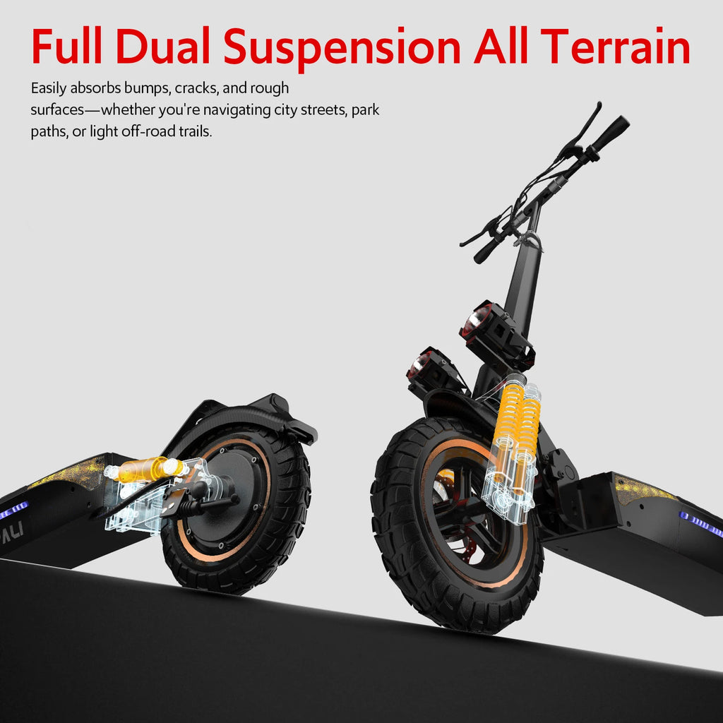 Off Road Electric Scooter, 48V 13AH 1200W Motor Folding E-Scooter, 11" All Terrain Tires, Dual Suspension & Side Light, Up to 31Mph & 25 Miles for Adult