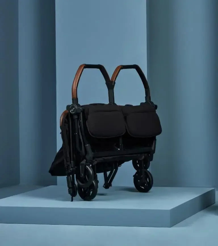 Black Silver Cross Jet Double Stroller Bundle with Travel Bag and Snack Tray for Twins - Lightweight Compact Foldable Design