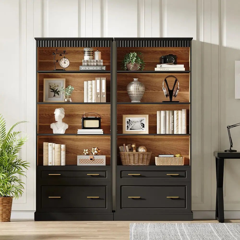 5Shelf Bookcase with File Cabinet Drawer, 72 Tall Bookshelf, Modern FreeStanding Wood Bookcase, Large Open Display Storage Book