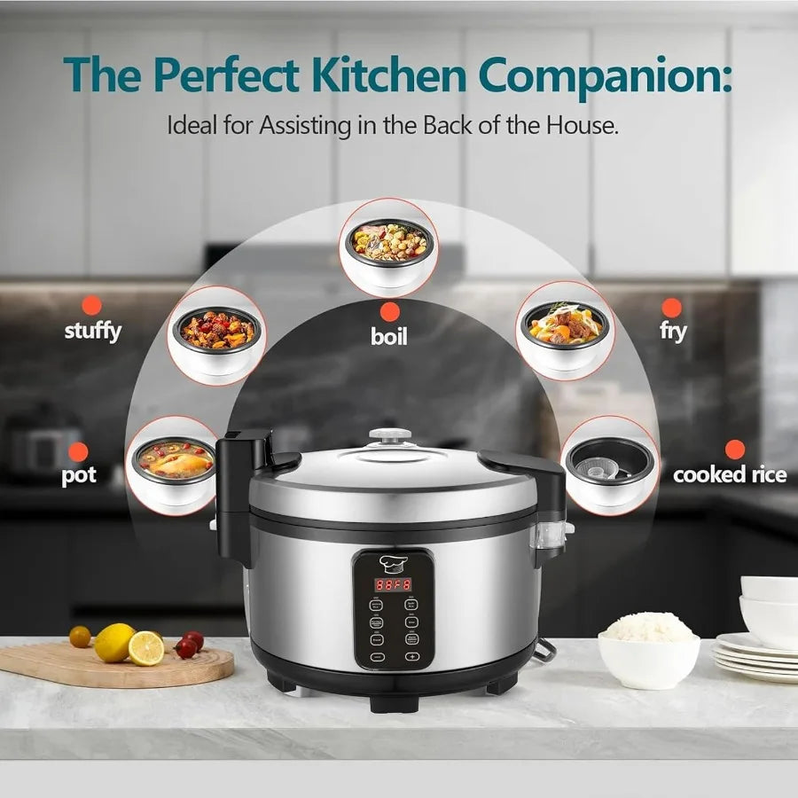 Large 15L Commercial Electric Rice Cooker 84 Cups Cooked 32 Cups Uncooked Stainless Steel One-Touch Operation Automatic Warm Fu