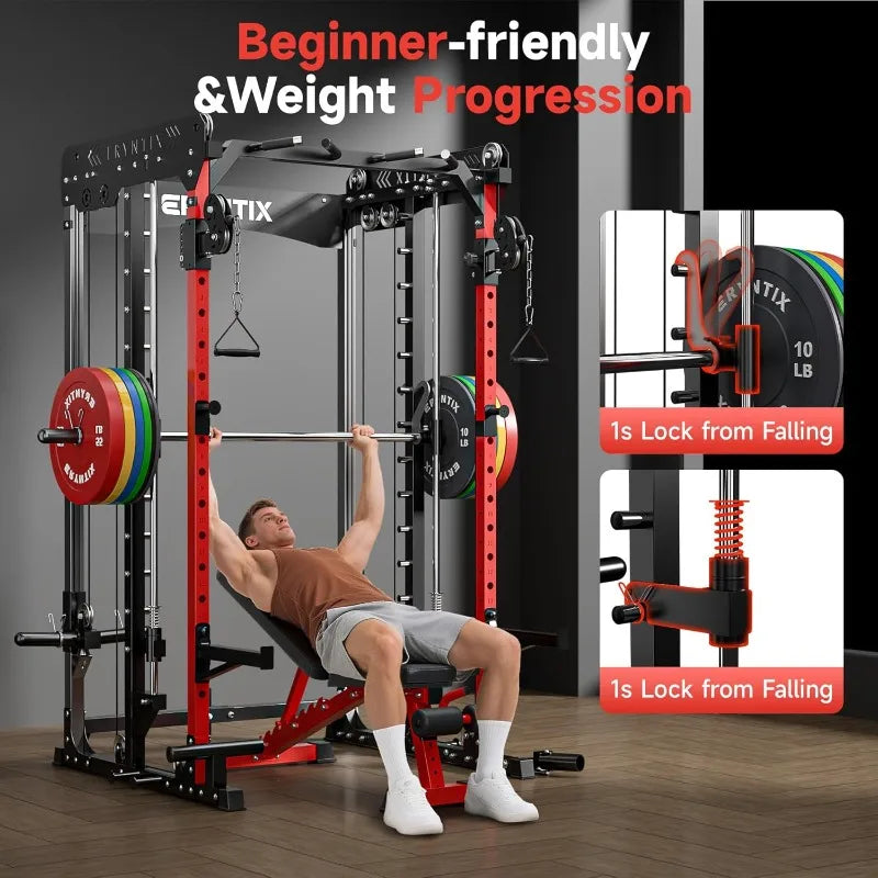 Smith Machine, 2600 LBS Capacity Power Rack for Home Gym Garage, All-in-One Power Cage with Cable Crossover,