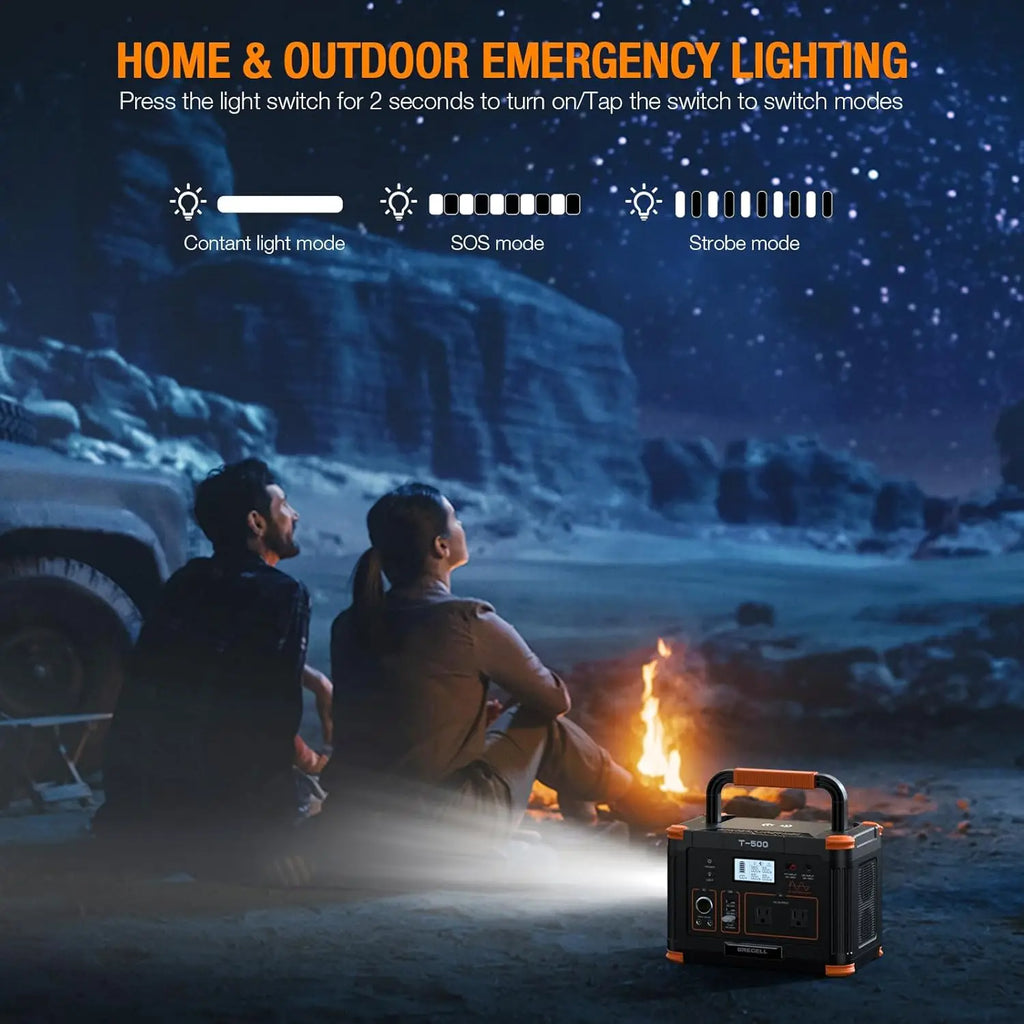Portable Power Station 500W(Peak 1000W), 519.48Wh Outdoor Solar Generator Backup Battery Pack with 2 AC Outlets, 500W 10-Port Po