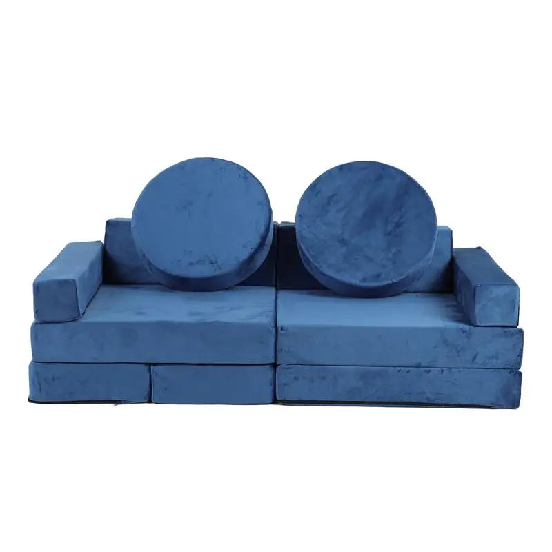 14 pcs Kids Modular Play Couch, Convertible Foam Sectional Sofa for Toddlers, DIY Creative Playroom Furniture in Blue Color -