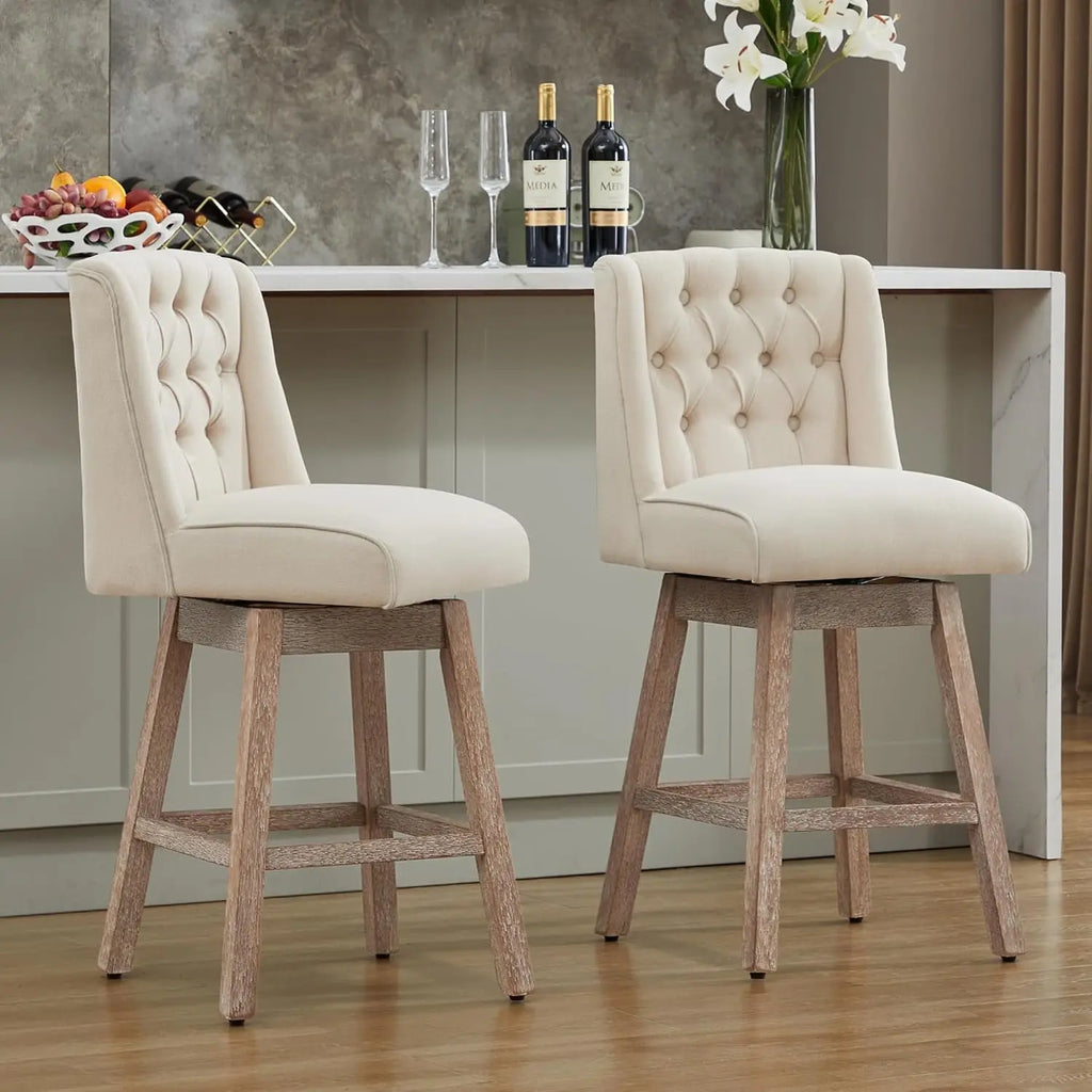 26" Swivel Bar Stools Set of 4, Counter Height Barstools with Back, Linen Fabric Upholstered Bar Stools, Customized