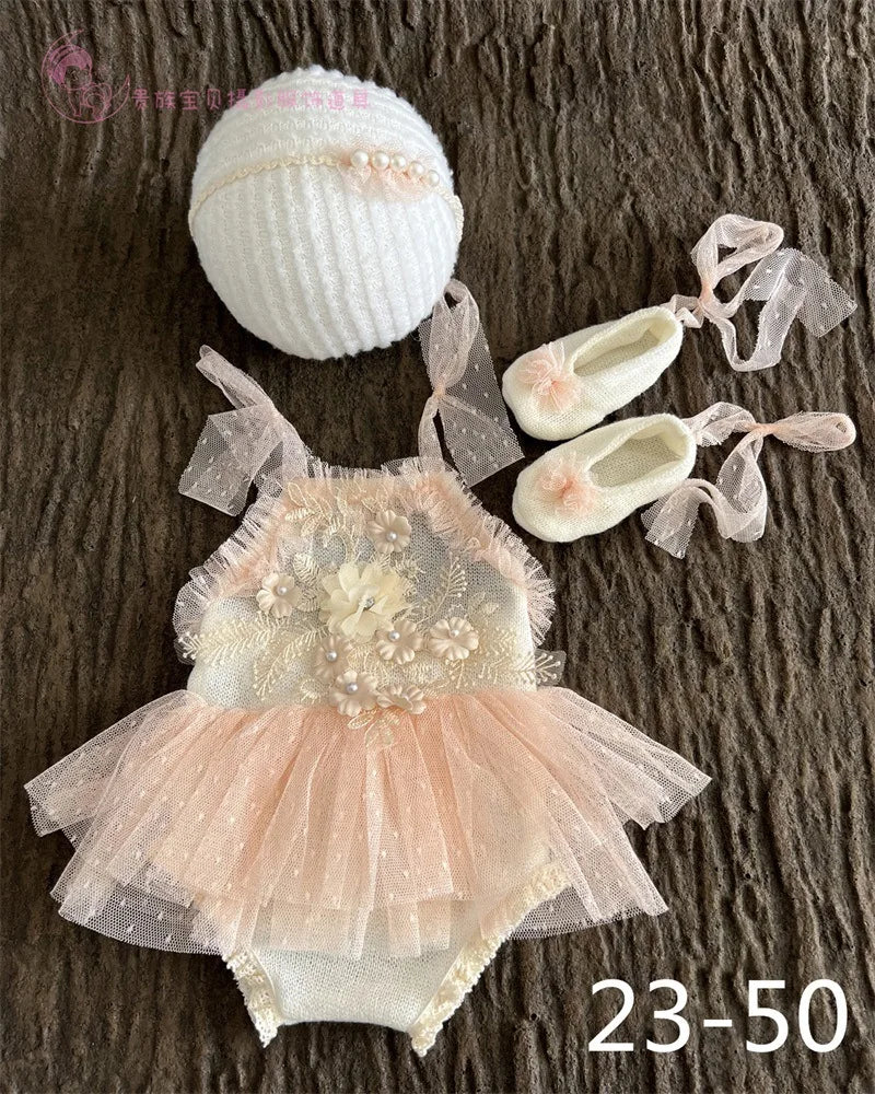 Newborn Photography Prop Swan Lace Outfit Set for Baby Photo Shoot 100 Days Studio Session