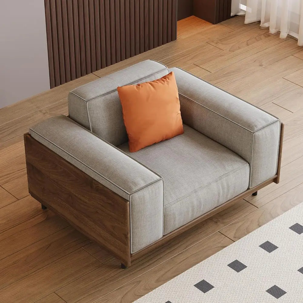 Modern 1-Seat Fabric Sofa, Solid Wood Construction, High-Density Foam Seat, Ideal for Compact Living Spaces, Office, Grey