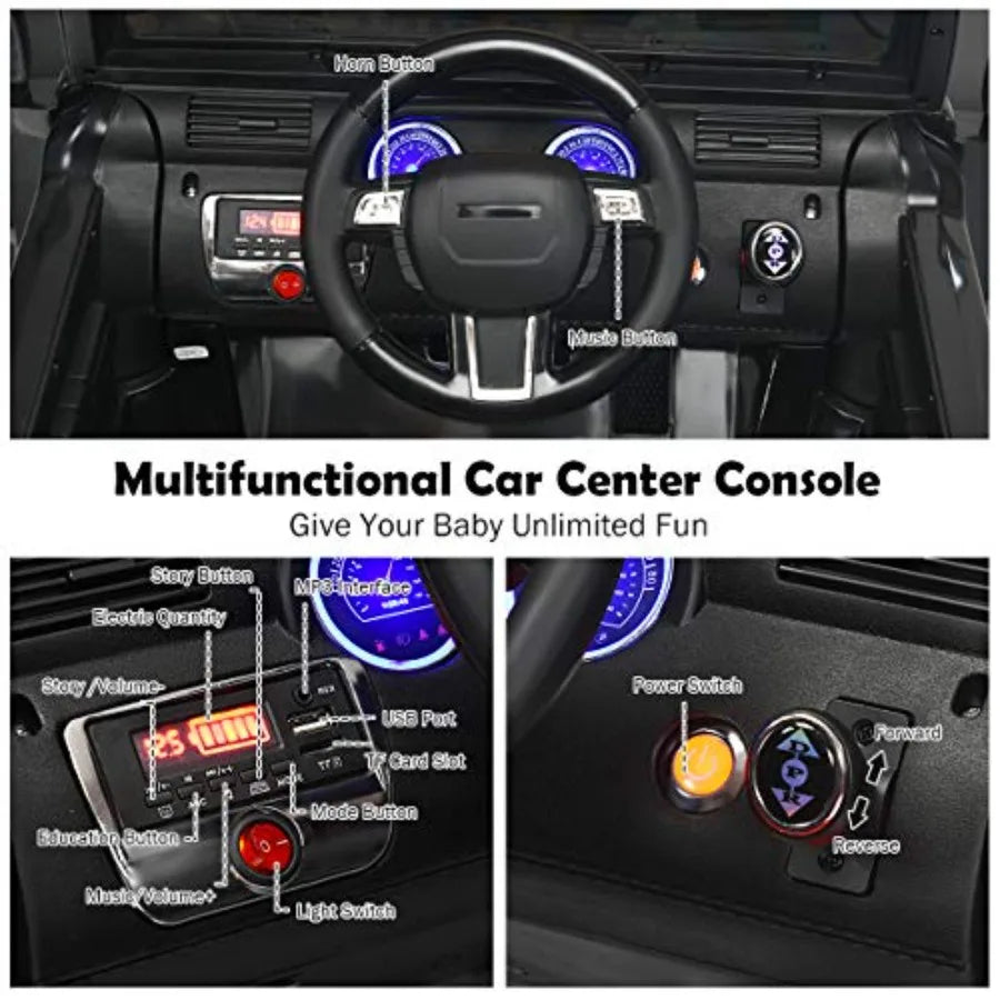 Ride on Car 12V Battery Powered Electric Vehicle w/Parent Remote Control Spring Suspension Storage 3 Speeds LED Light MP3 Music