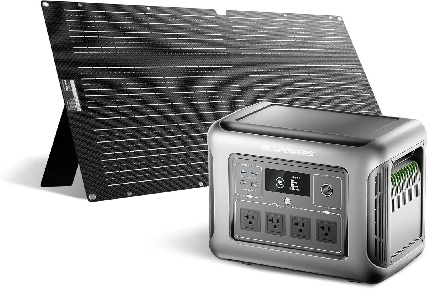Solar Generator R1500 LITE with 100W Foldable Solar Panel,1056Wh Portable Power Station LiFePO4 (LFP) Battery,1600W AC/100W USB-