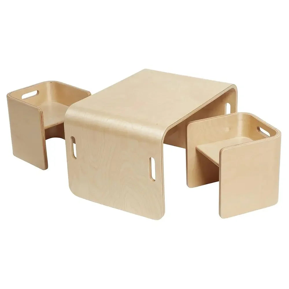 Premium Bentwood Multipose Table and Chair Set, Kids urniture, Natural, 3-Piece