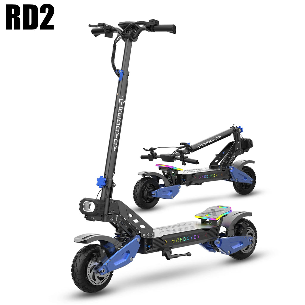 REDDYDY Offroad Electric Scooter with Smart APP 50MPH Max Speed 55Miles Long Range 5000W Peak Dual Motors 60V25Ah Battery Smart Riding 3 Modes NFC Unlocking Dual Hydraulic Disc Brakes Full Suspension 10.5" Tires for Commuting