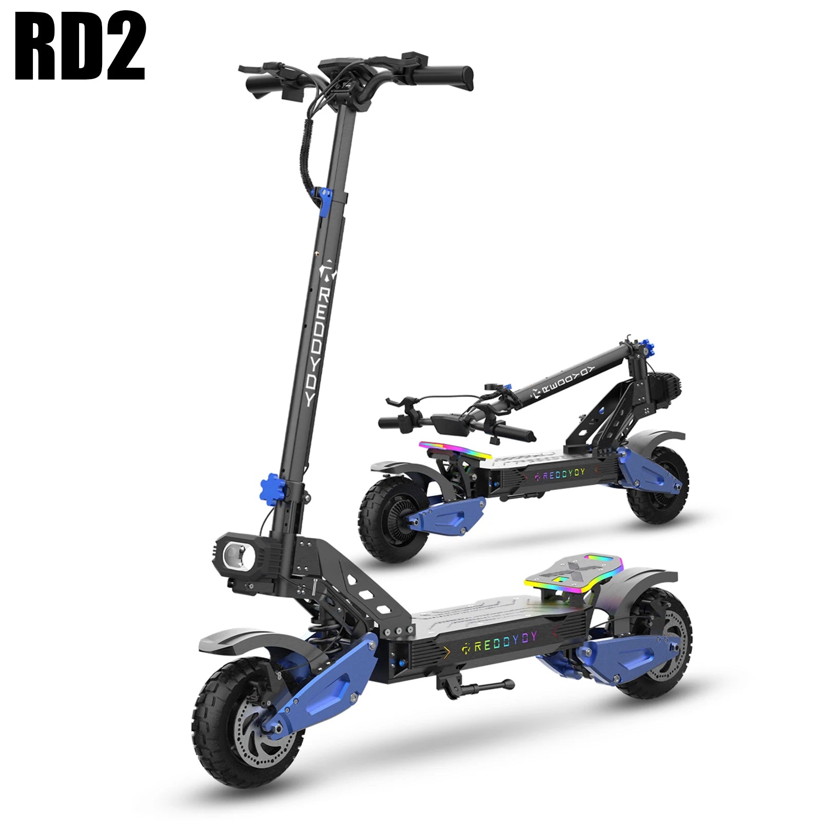 REDDYDY Offroad Electric Scooter with Smart APP 50MPH Max Speed 55Miles Long Range 5000W Peak Dual Motors 60V25Ah Battery Smart Riding 3 Modes NFC Unlocking Dual Hydraulic Disc Brakes Full Suspension 10.5" Tires for Commuting
