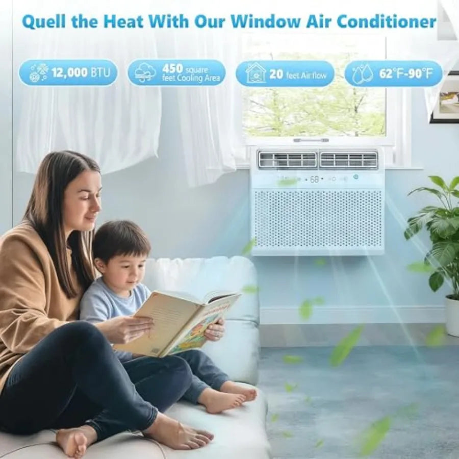 U-shaped window air conditioner for large rooms, aluminum housing, white, 12000 BTU cooling capacity with 3-in-1 cool/dehumidif