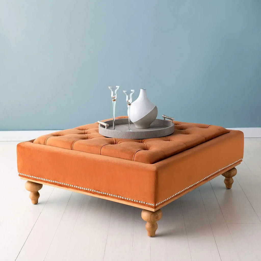 Couture Rosealina Sienna Velvet Tufted Silver Nailhead Ottoman, Customized