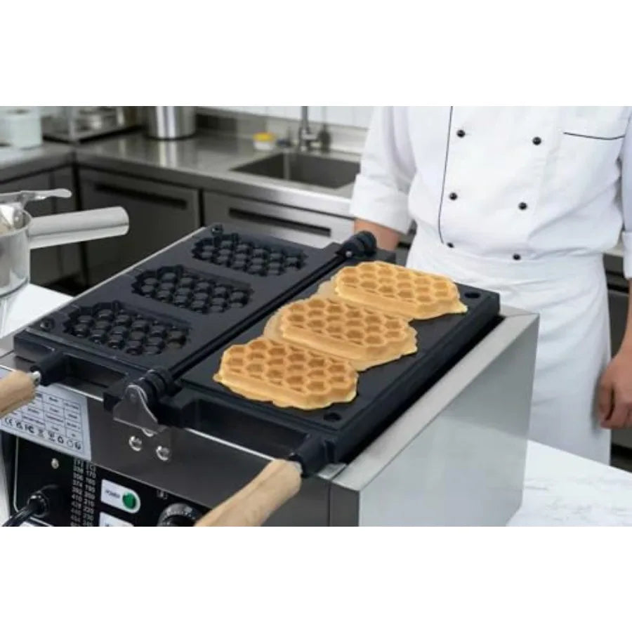 Commercial 1500W Nonstick Electric 3-Slice Honeycomb Waffle Pop Maker with Stainless Steel Build and Temperature/Time Control f