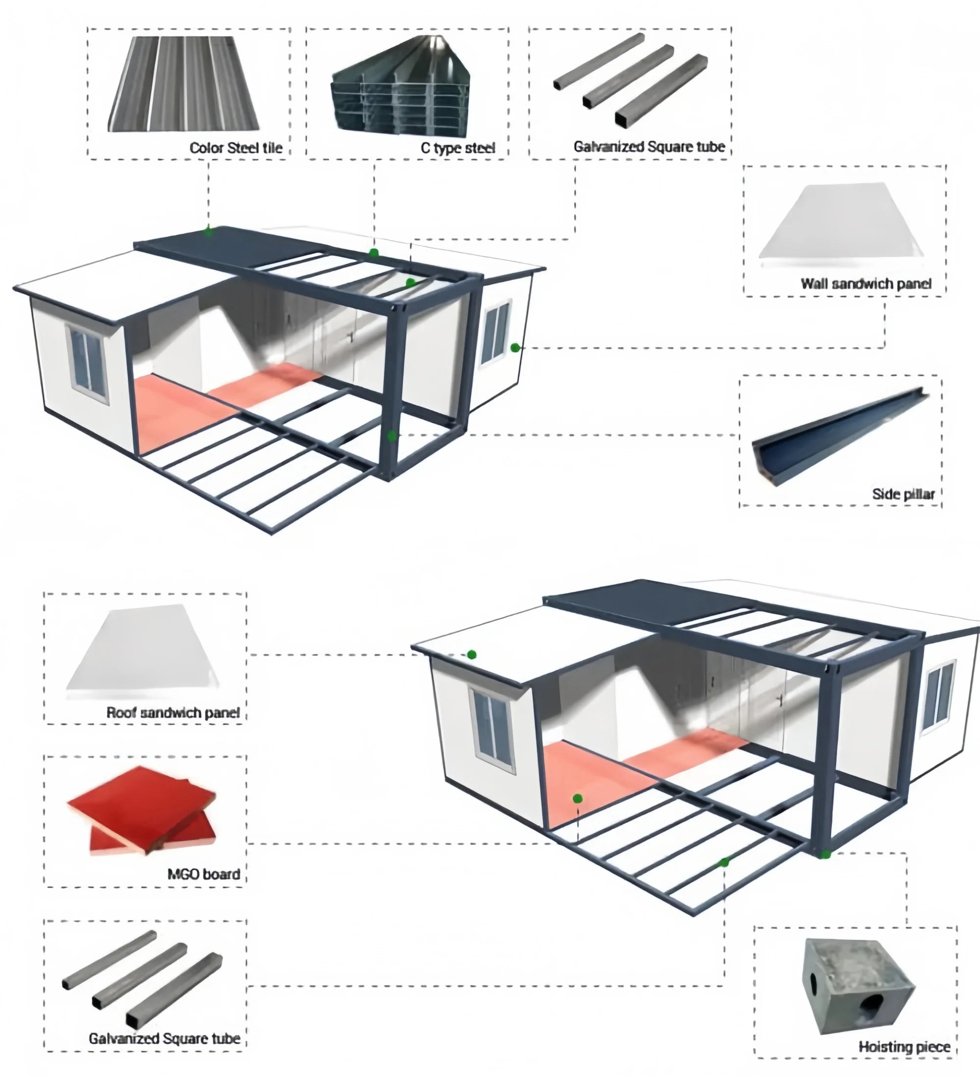 Factory Direct Supply Modular House Australia Tiny Home Prefab Steel 2 Bedroom Expandable Container House Prefabricated