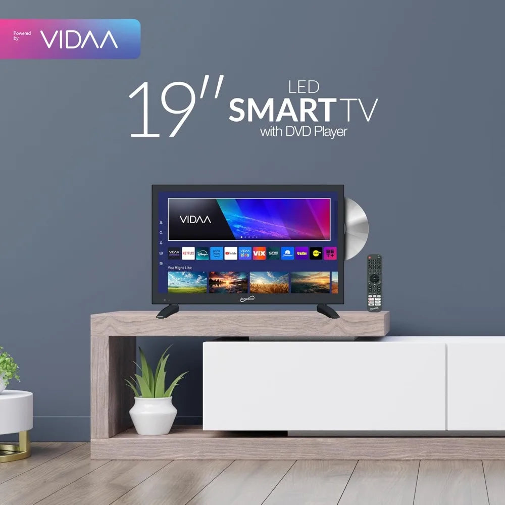 19-inch LED Smart HDTV with DVD Player, HDMI, 1080p, WiFi, USB, AC/DC Compatible for Home, Kitchen, or RV