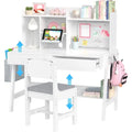 Kids Study Desk and Chair Set, Adjustable Children Study Table with Chair, Kids Wooden Desk with Hutch, Ders, Book Stand, Whiteb
