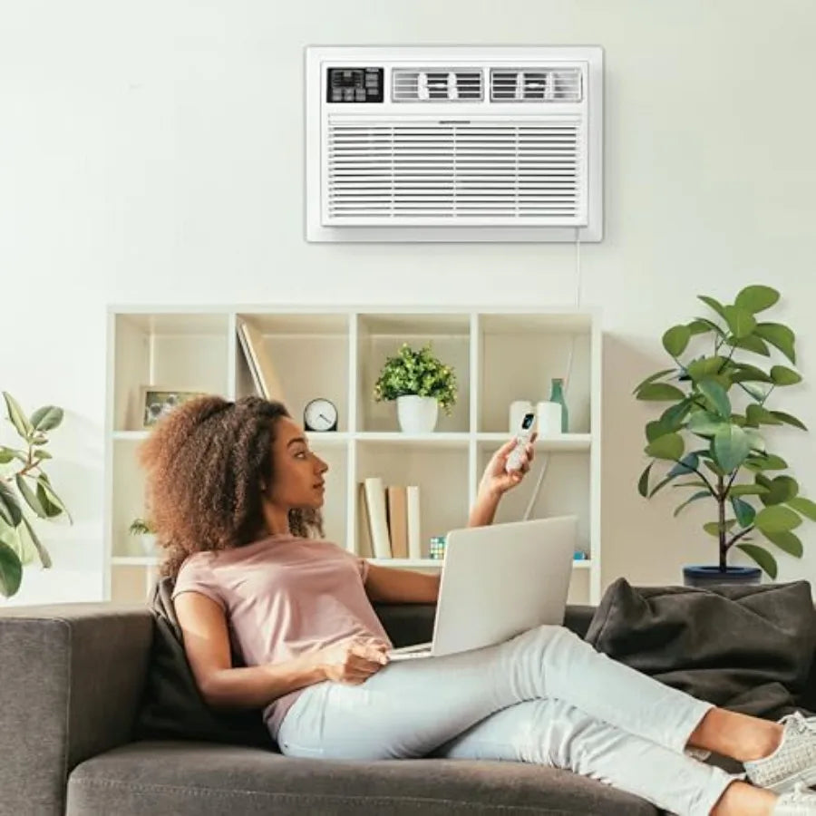 Through the Wall Air Conditioner for Living Room Bedroom Kitchen, 8000 BTU White Unit with Dehumidifier and Remote Control, Coo