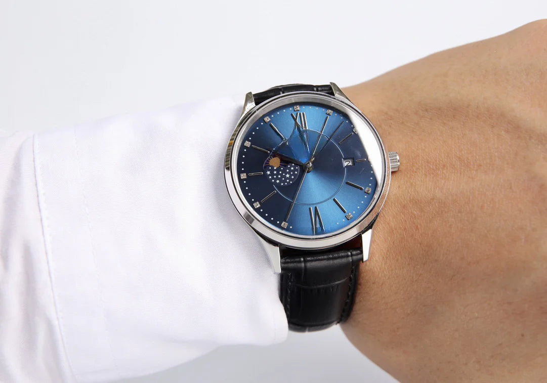 Silver Blue Young Men Simple Watch Pointer Display Hardlex Style Glass Metal Bracelet Date Display Waterproof Style Work Couple Gift Water Resistant Green Transparent Style