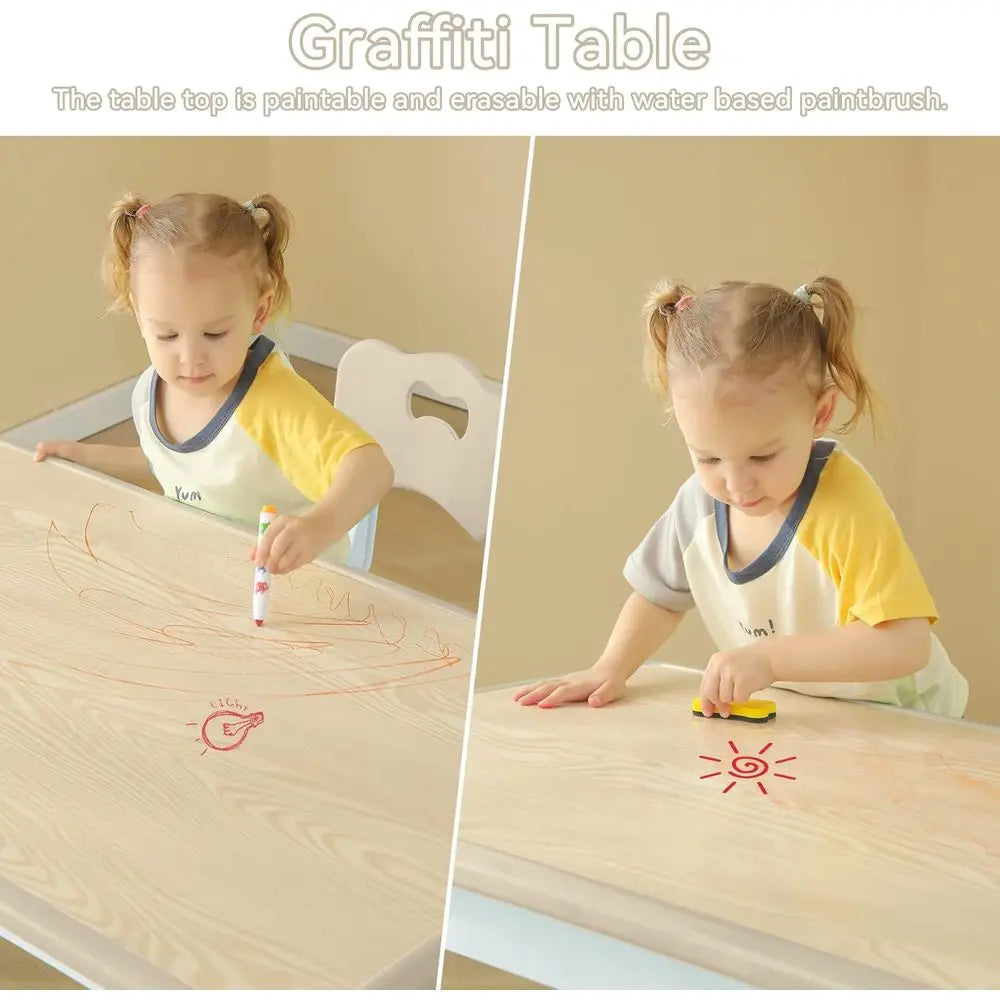 Kids Table and 4 Chairs Set, Children Study Desk, Dining Table, Height Adjustable Plastic Desk Painting Desktop Toddler Furnitur