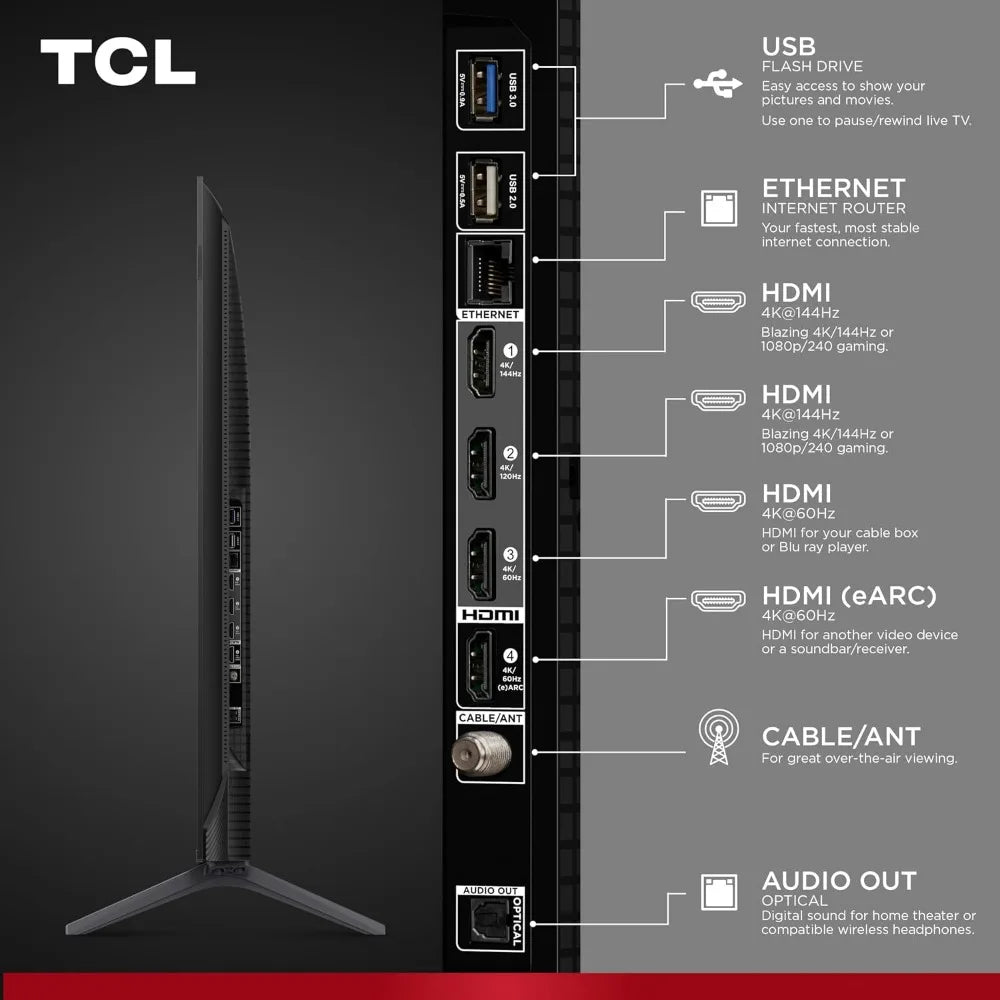 50 Inch Mini LED QLED 4K HDR Smart TV with 120-144HZ Refresh Rate, Dolby Atmos, and Gaming Features