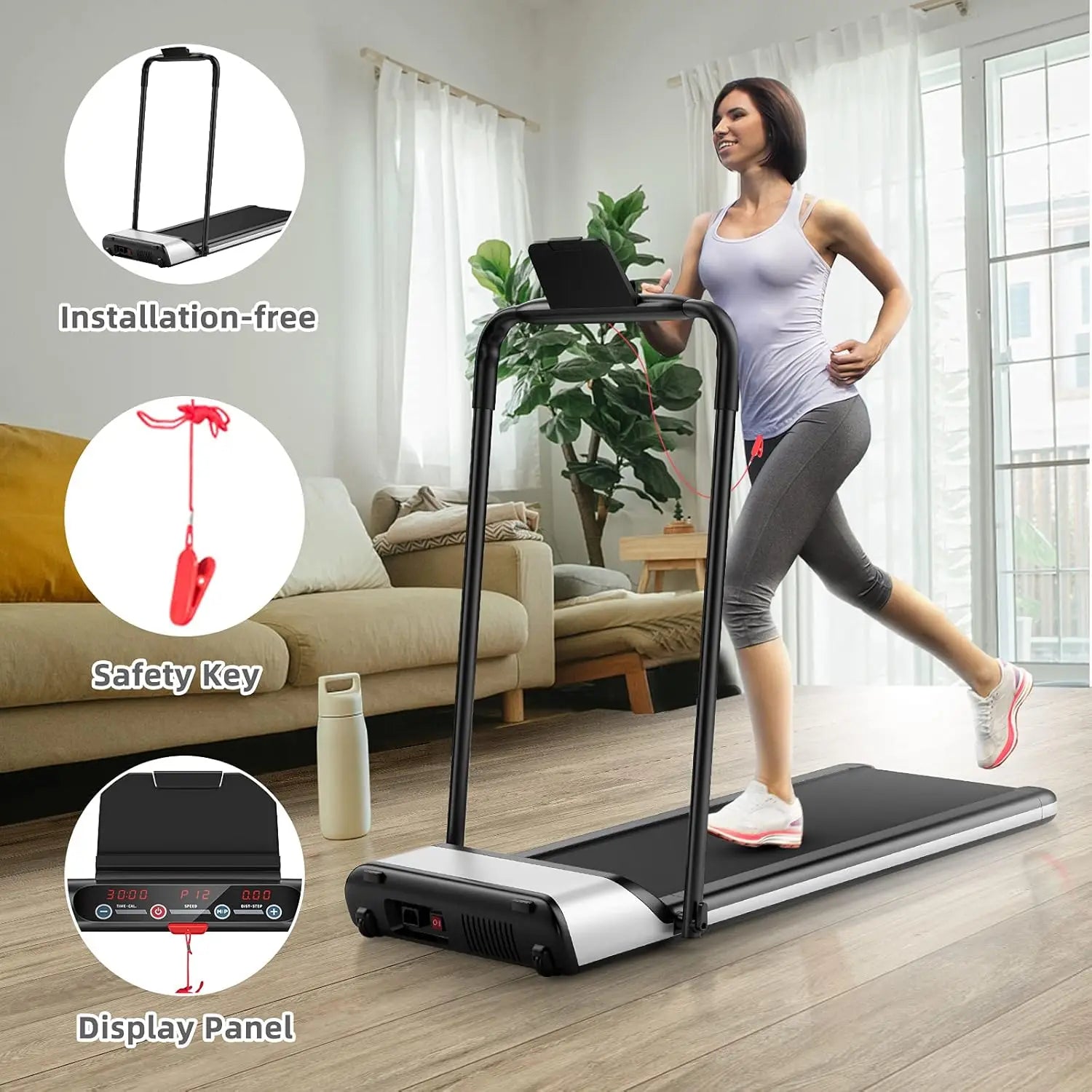 Folding Treadmill, Ultra-Thin Installation-Free Foldable Electric Treadmill, Low Noise, Walking Jogging Machine, Portable Superf