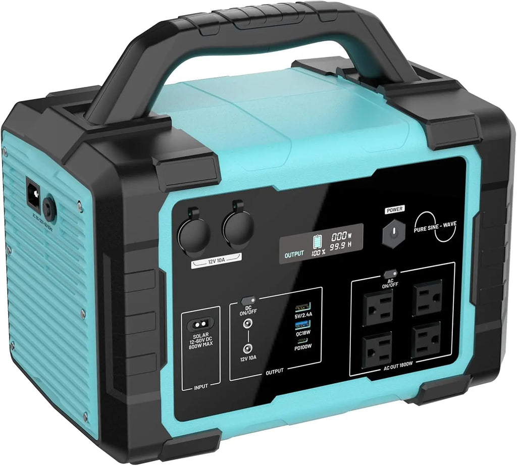 Portable Power Station 1800W (3600W Surge), 1024Wh LiFePO4 Solar Generator, 1.5H Fast Charging Home Battery Backup with 4 AC Out